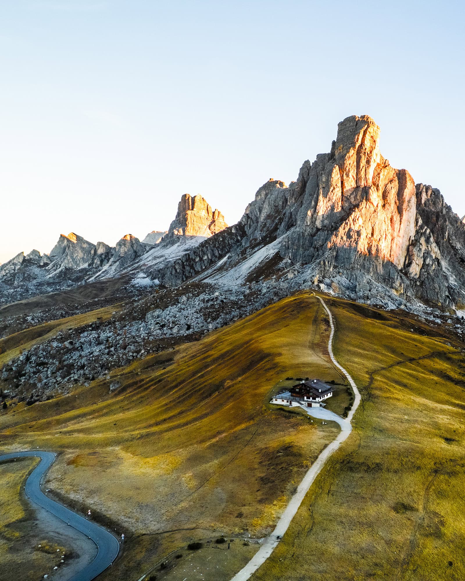 Aerial view of mountain range in Dolomites