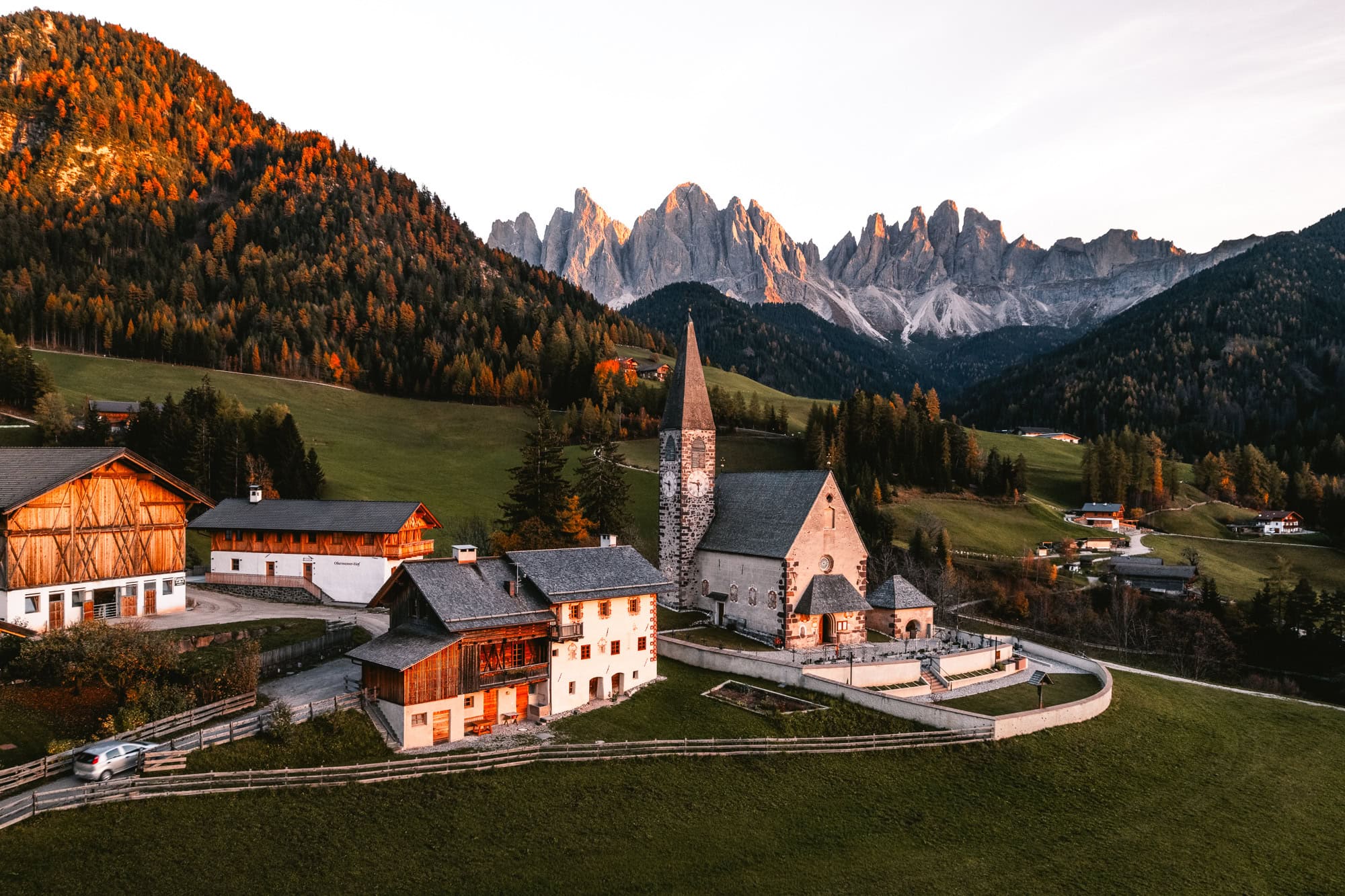 St Magdalena Church in Dolomites Italy