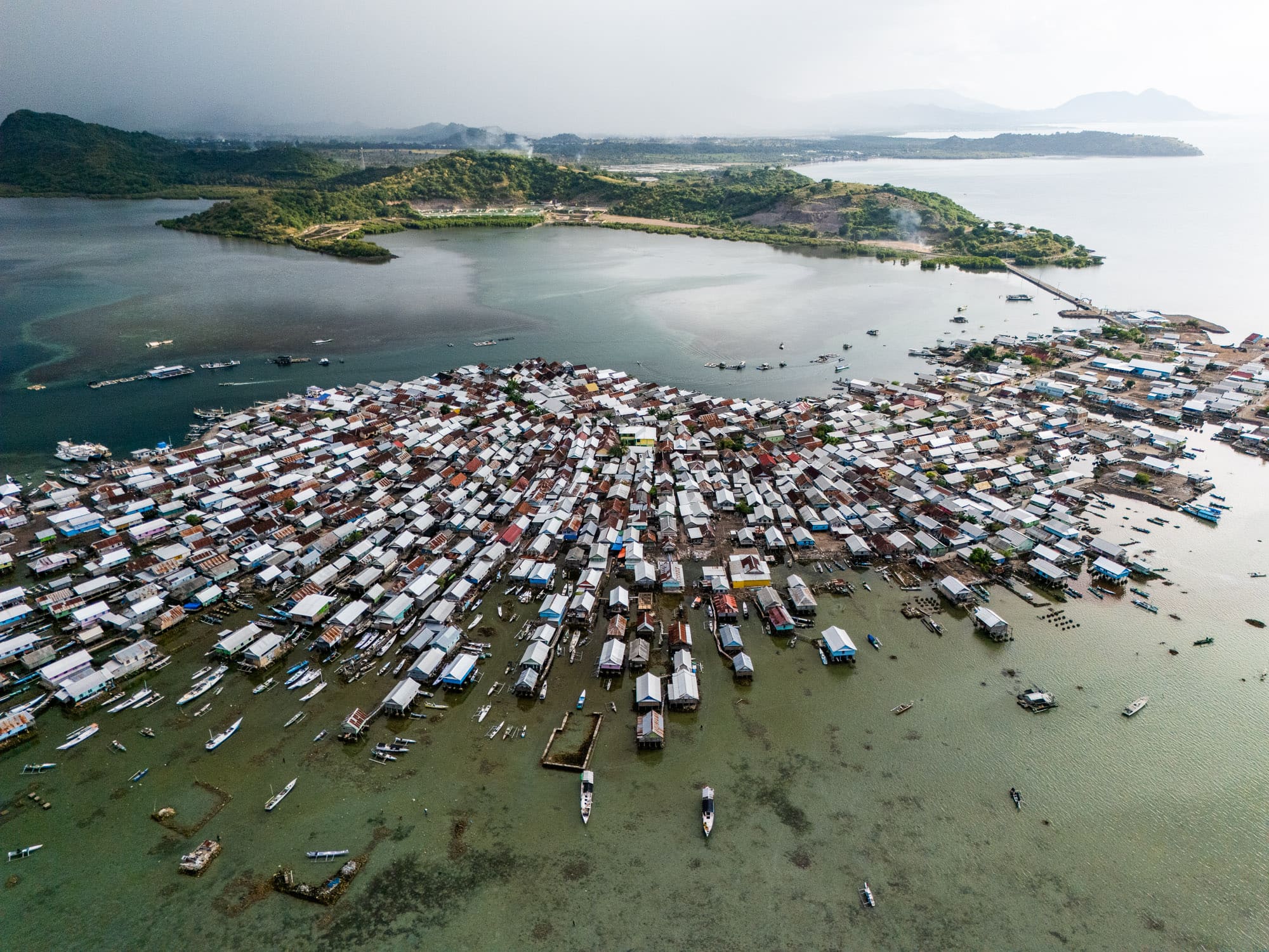 Fishermen island in Indonesia with many houses