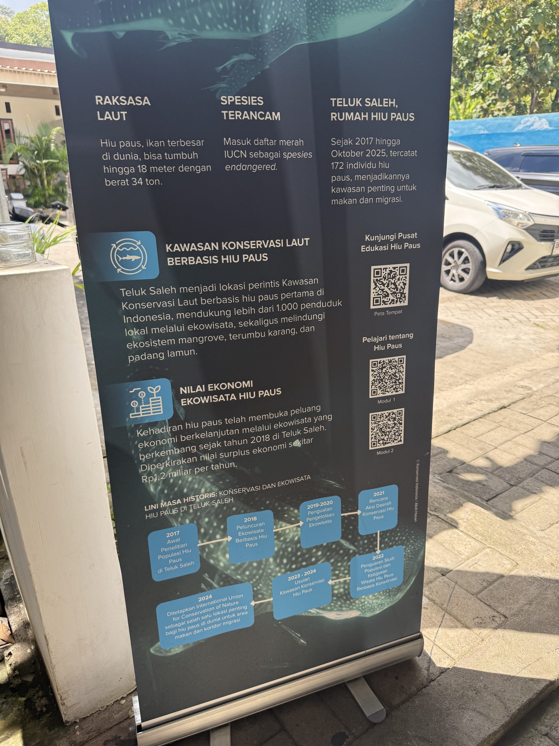 Sign with information about whale sharks