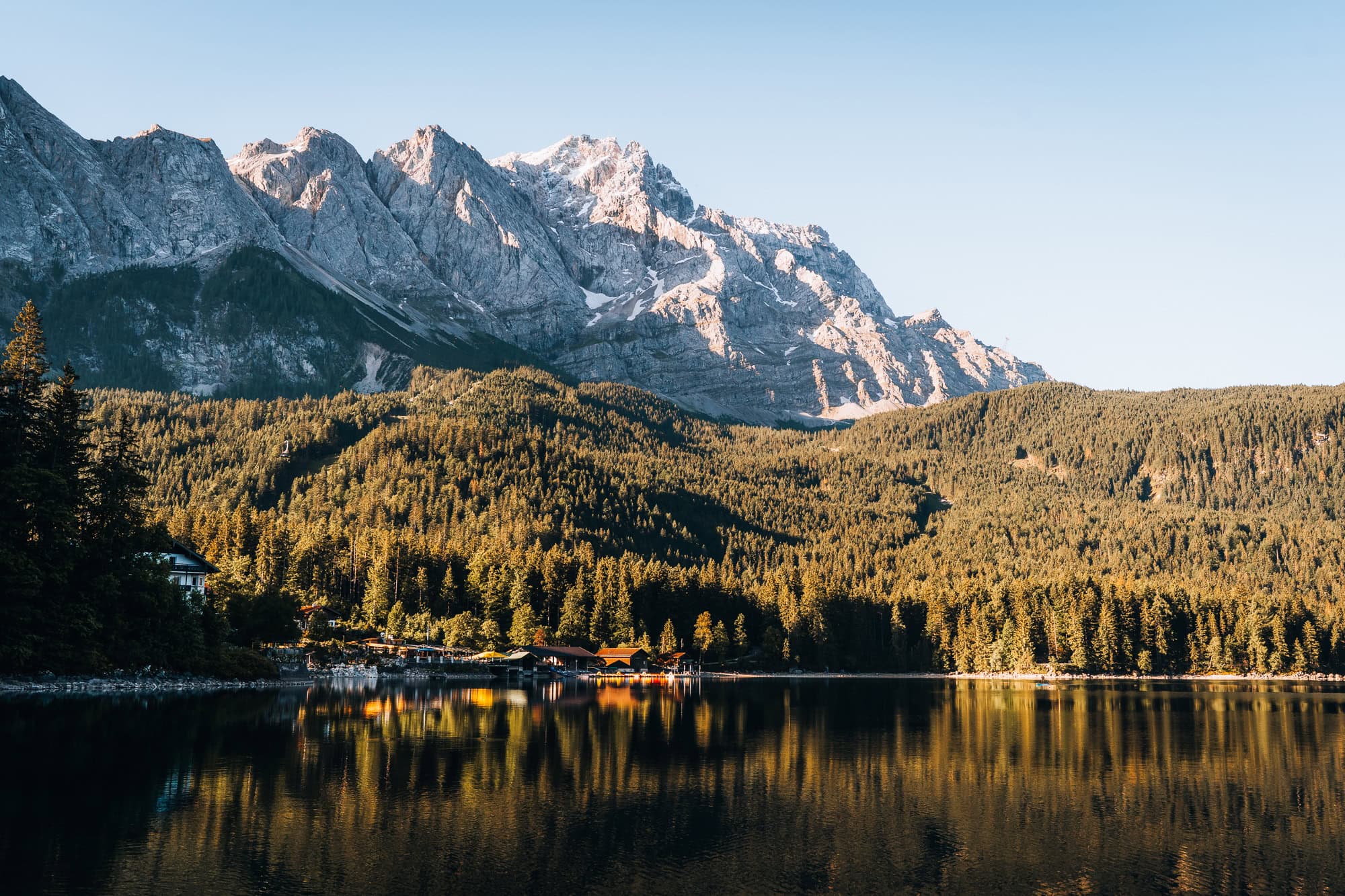 Mountain lake in Germany with mountains in background