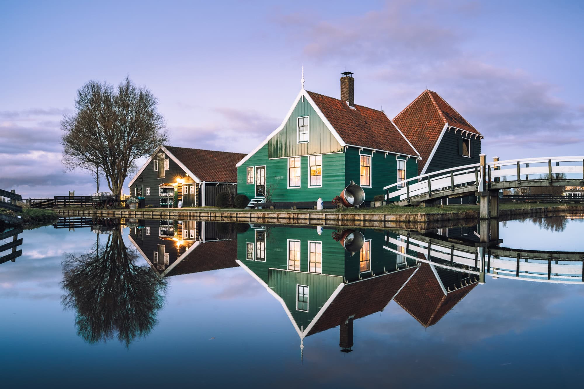 Famous house at Zaanse Schans, reflection on water