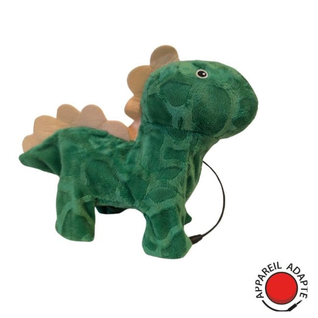 Peluche animée dinosaure adaptée pour contacteur, compagnon interactif et amusant.
