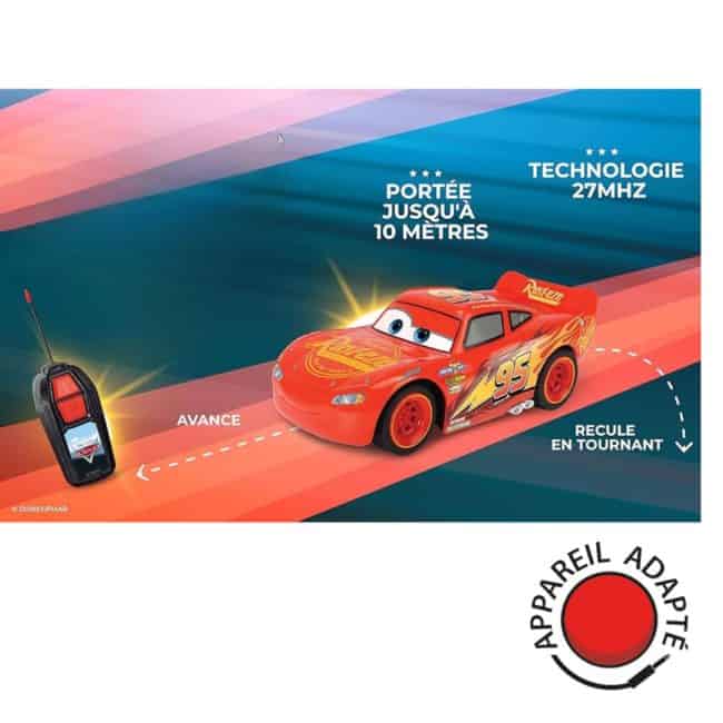 Voiture radiocommandée Flash McQueen avec détails sur la technologie 27MHz et une portée jusqu'à 10 mètres