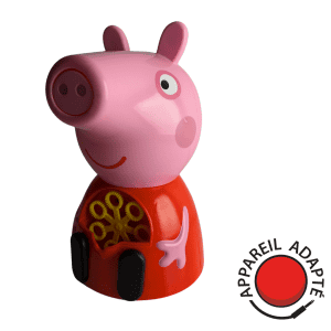 Machine à bulles Peppa Pig contacteur – jouet adapté avec bouton d’activation pour enfants en situation de handicap.