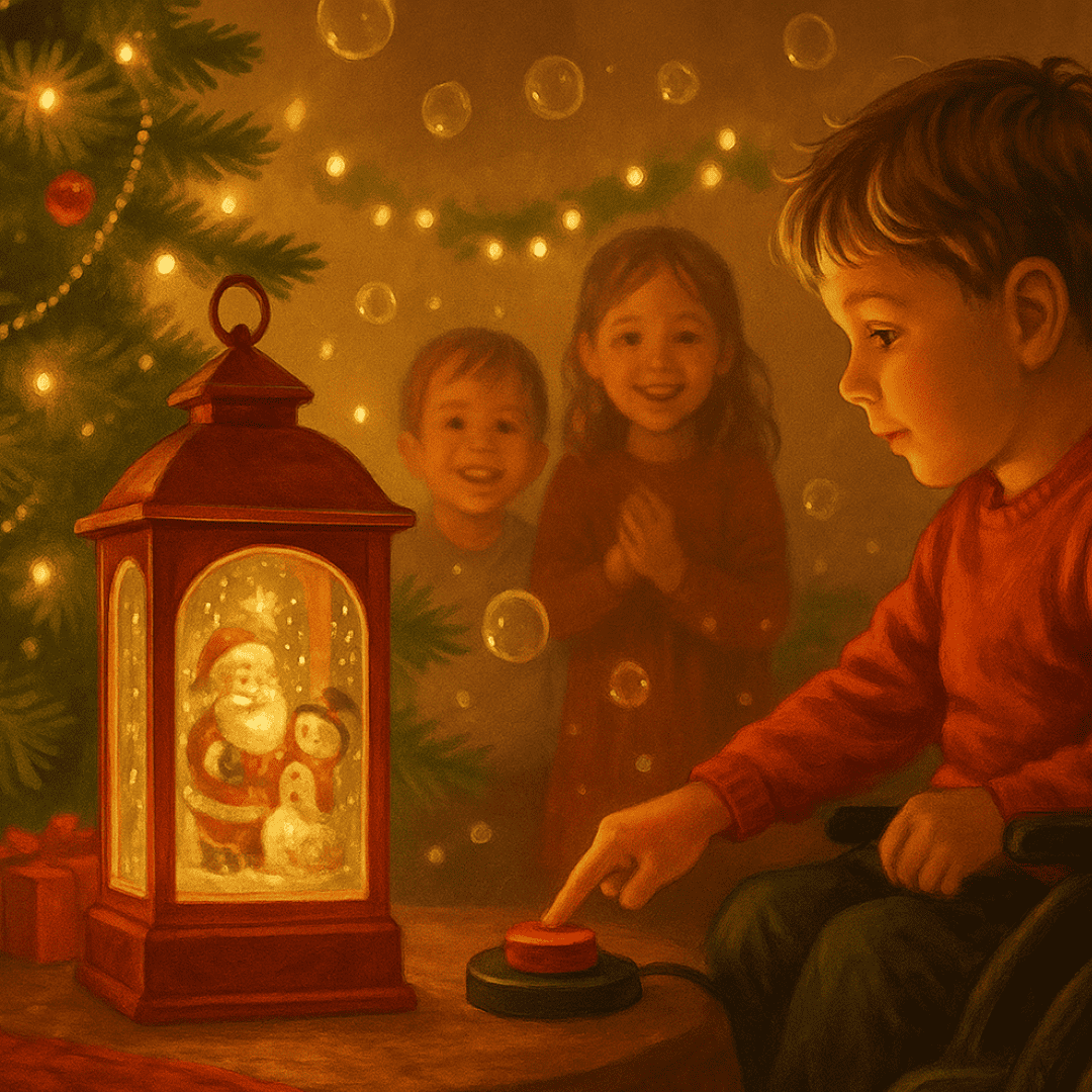 Enfant émerveillé devant une lanterne lumineuse, symbole des jouets adaptés Noël proposés par Petit pas de fourmi.