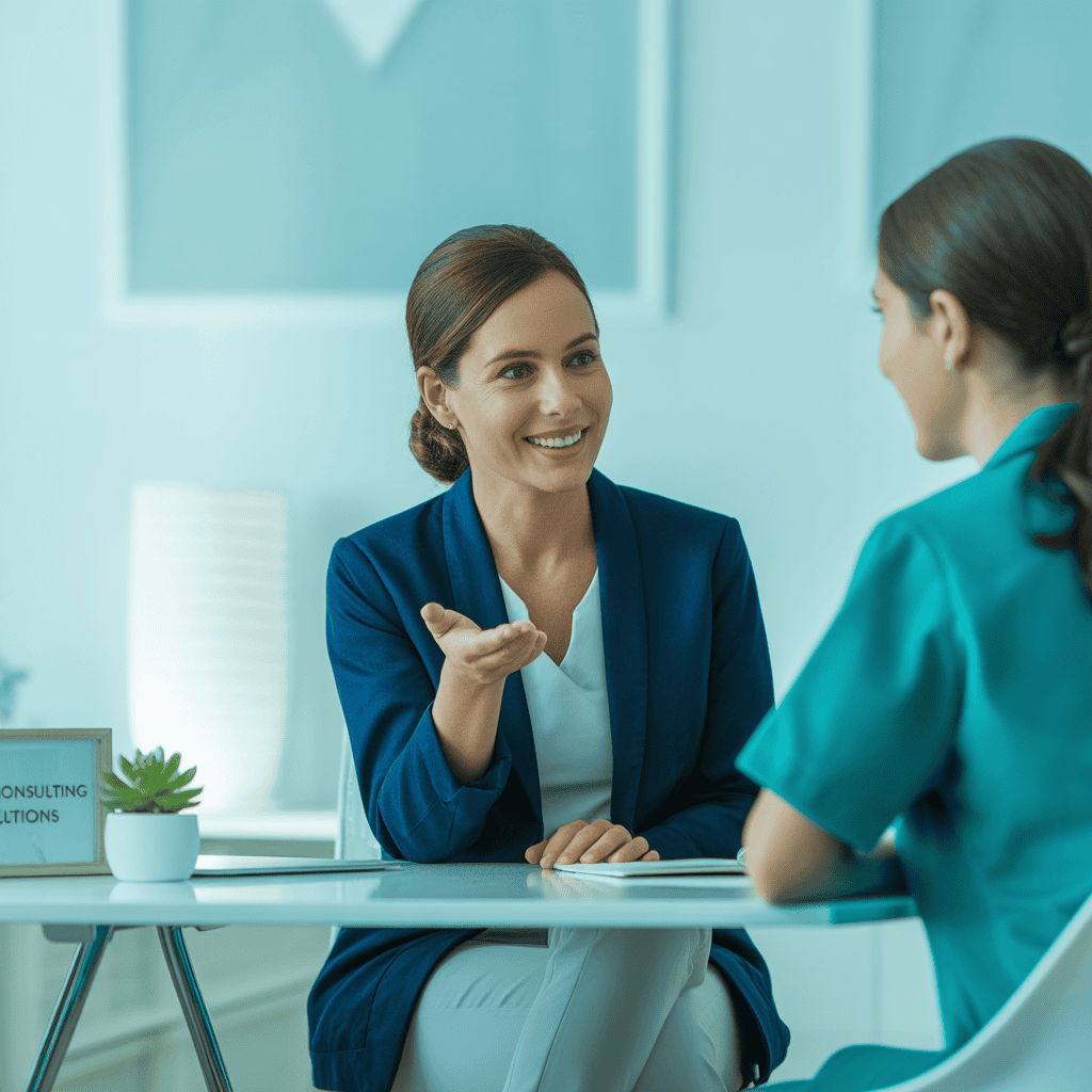 Pflegefachfrau im Gespräch, Pflege-Jobs-Schweiz, Beratung von Pflegekräften, fachgerechte Kommunikation, Schweizer Pflegepersonal, Karriere in der Pflege, Gesundheitswesen Schweiz, Pflegeberufe, Jobvermittlung, professionelle Pflegekräfte, Arbeitsplatz für Pflegepersonal.