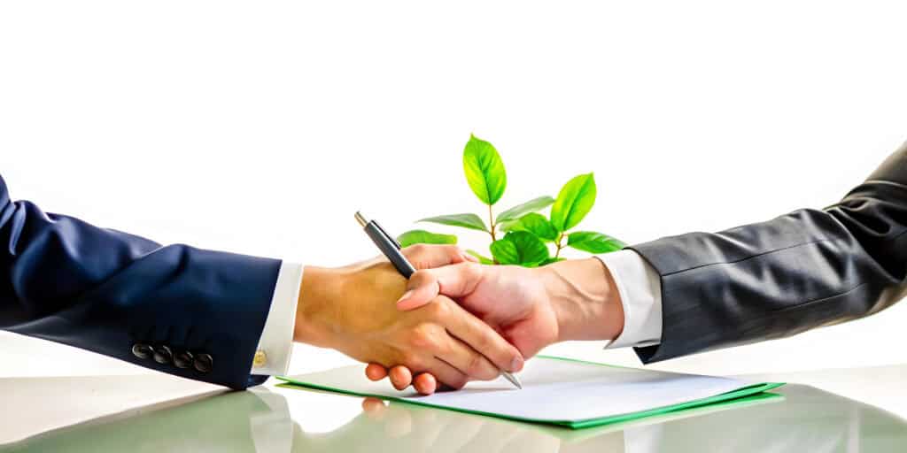 Business handshake symbolizing partnership and trust in financial services.