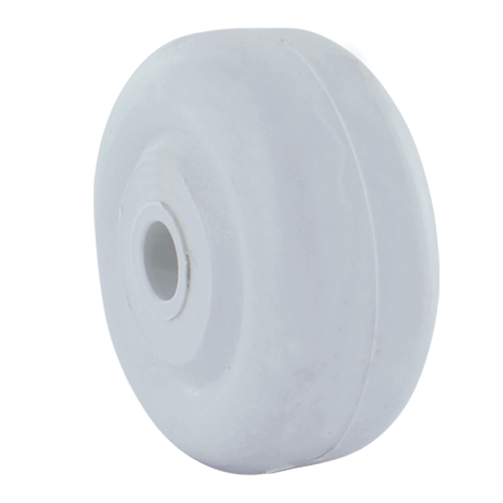 White caster wheel for industrial equipment and furniture.