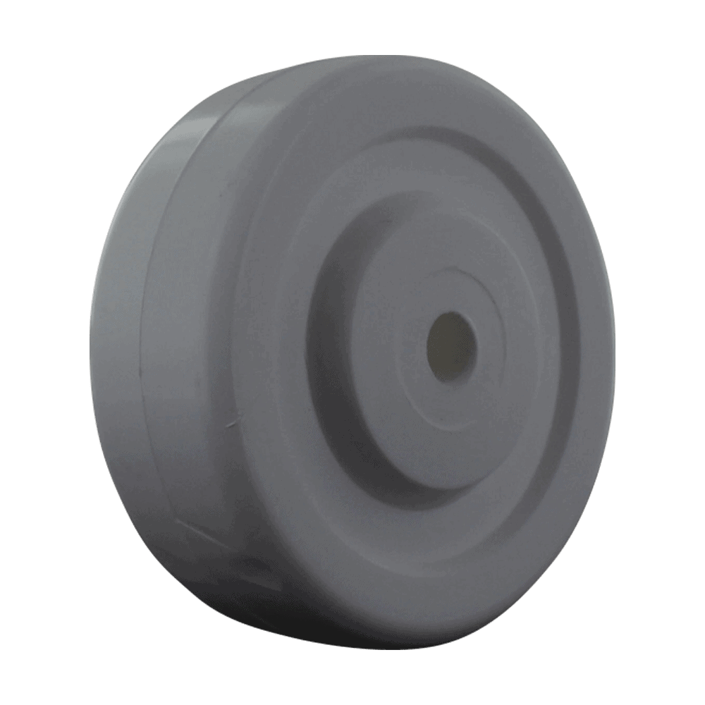 Heavy-duty grey caster wheel for industrial applications.