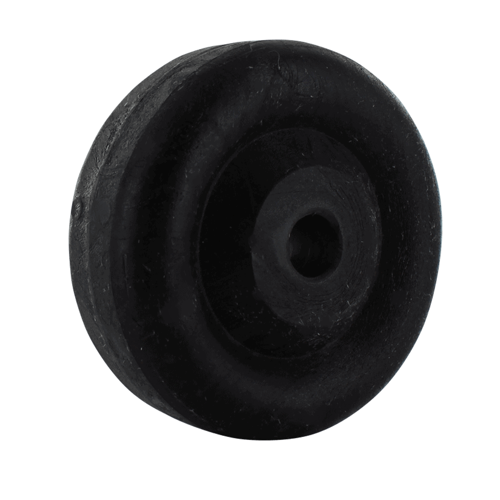 Wheel for caster application, durable black rubber material.