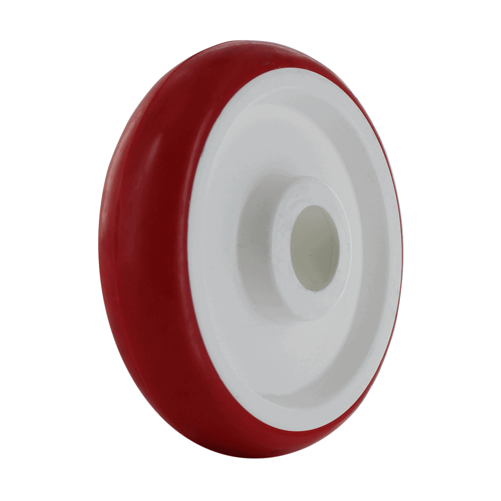 Quality red polyurethane caster wheel for industrial applications.