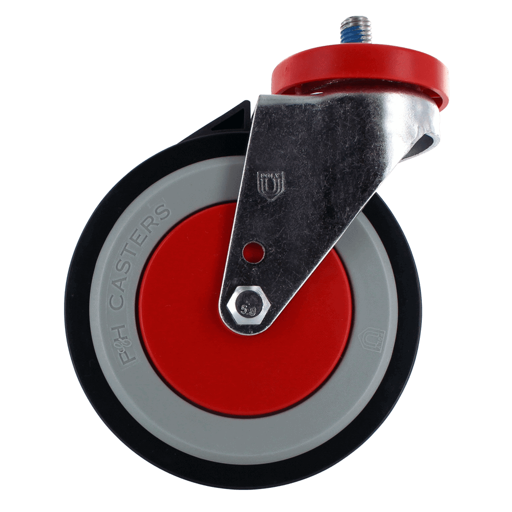 Industrial caster wheel with red and black design for heavy-duty applications.