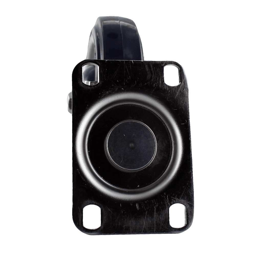 Industrial caster wheel with mounting plate for heavy machinery and equipment.