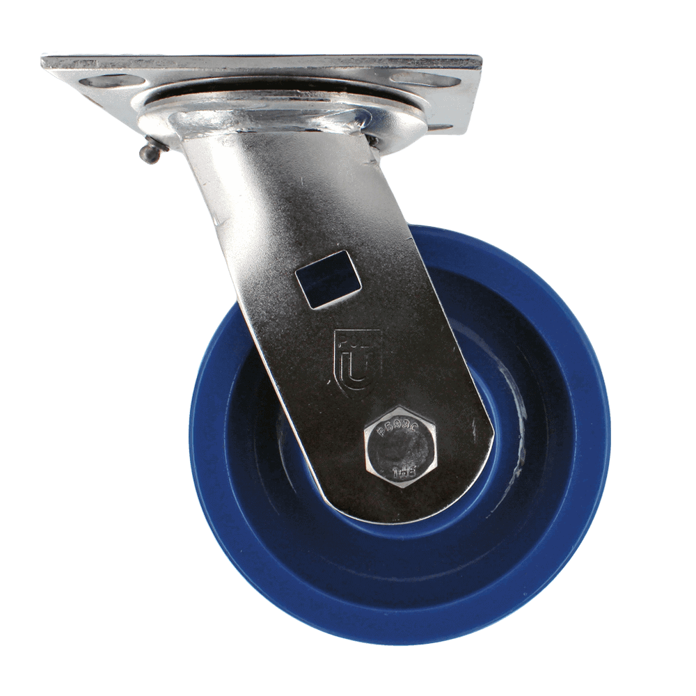 Quality blue polyurethane caster wheel for industrial use.