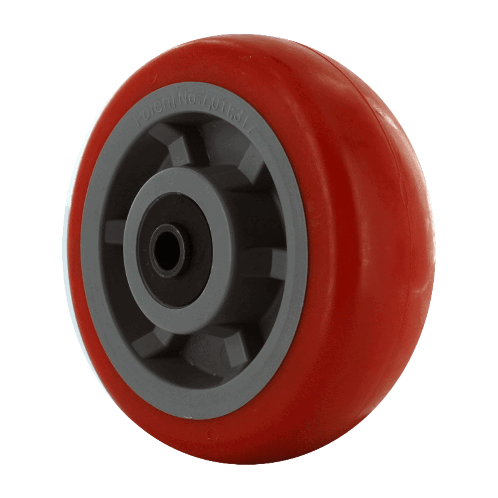 Quality red caster wheel for industrial applications.
