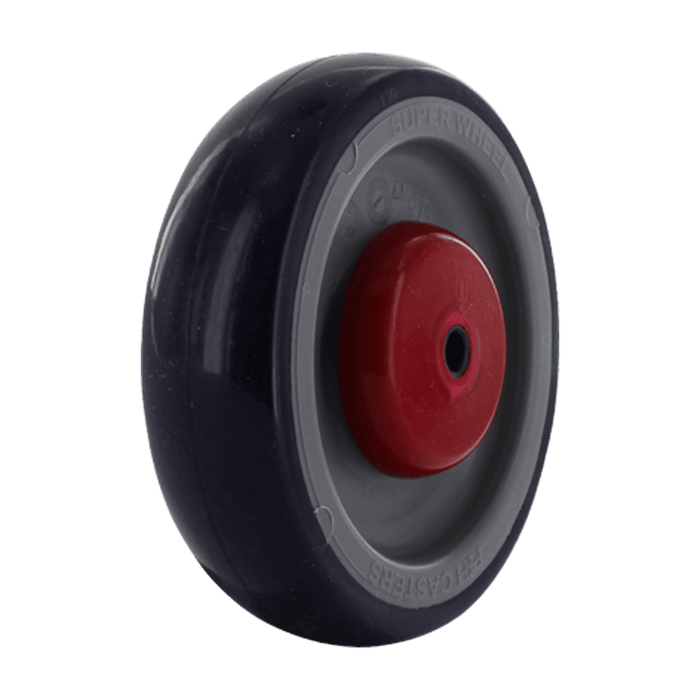 Heavy-duty caster wheel with red hub for industrial applications.