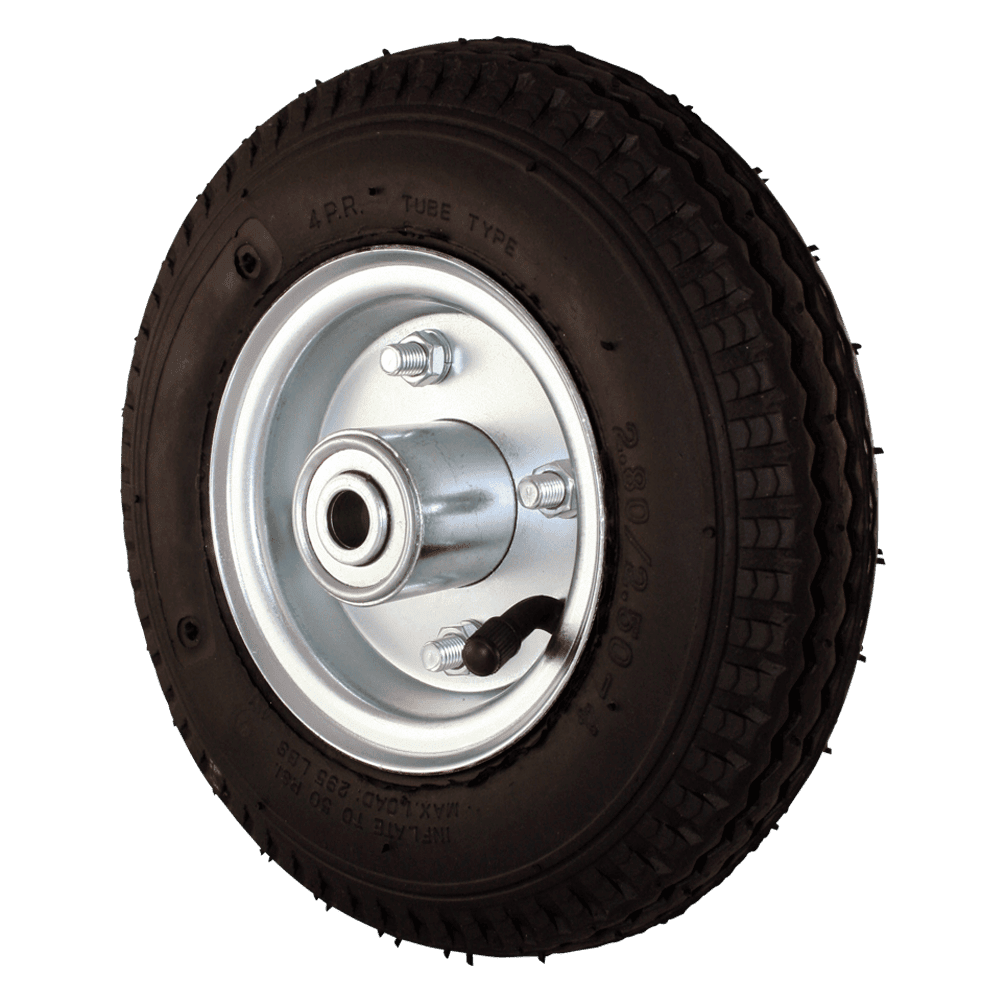 Industrial caster wheel with durable rubber tire and metal hub for heavy loads.