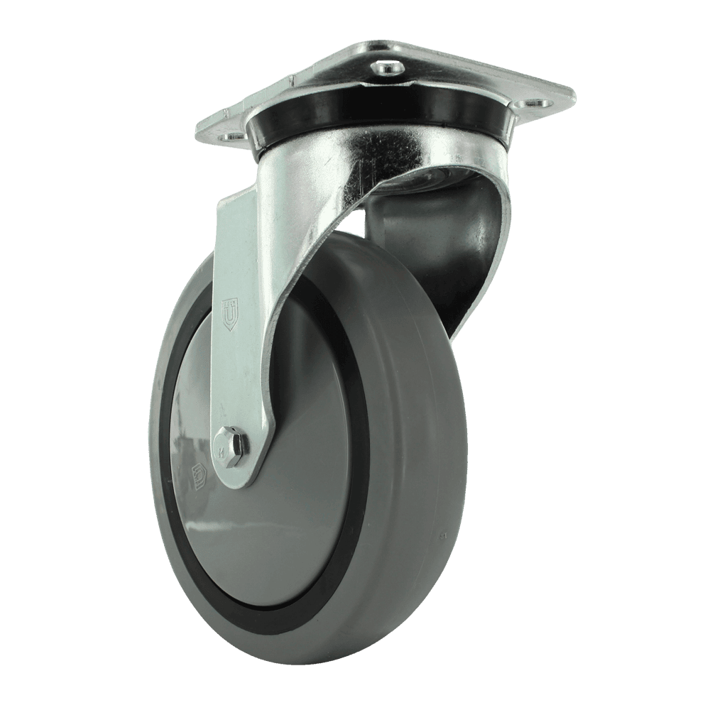 Quality industrial caster wheel with durable rubber tire and metal mounting plate. Perfect for heavy.