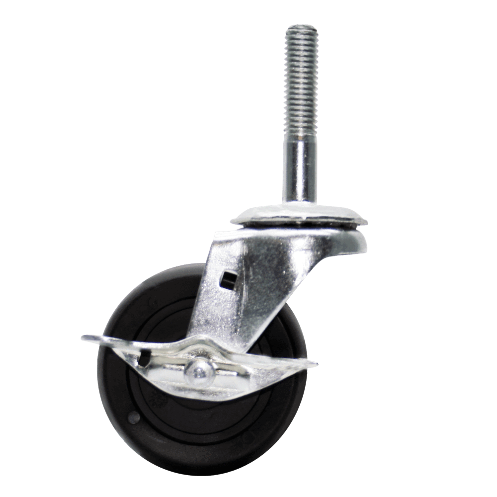 Industrial caster wheel with locking brake for heavy-duty applications.