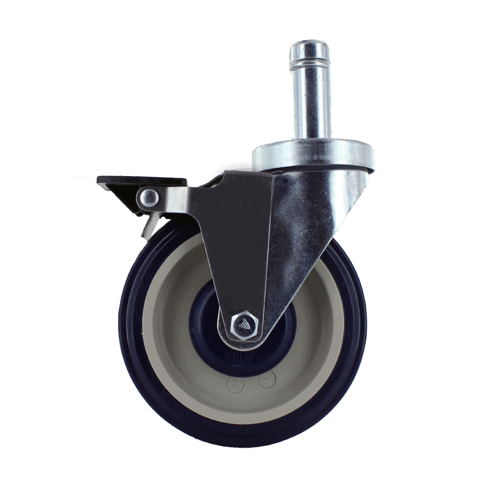 Industrial caster wheel with durable rubber tire and metal mounting stem.