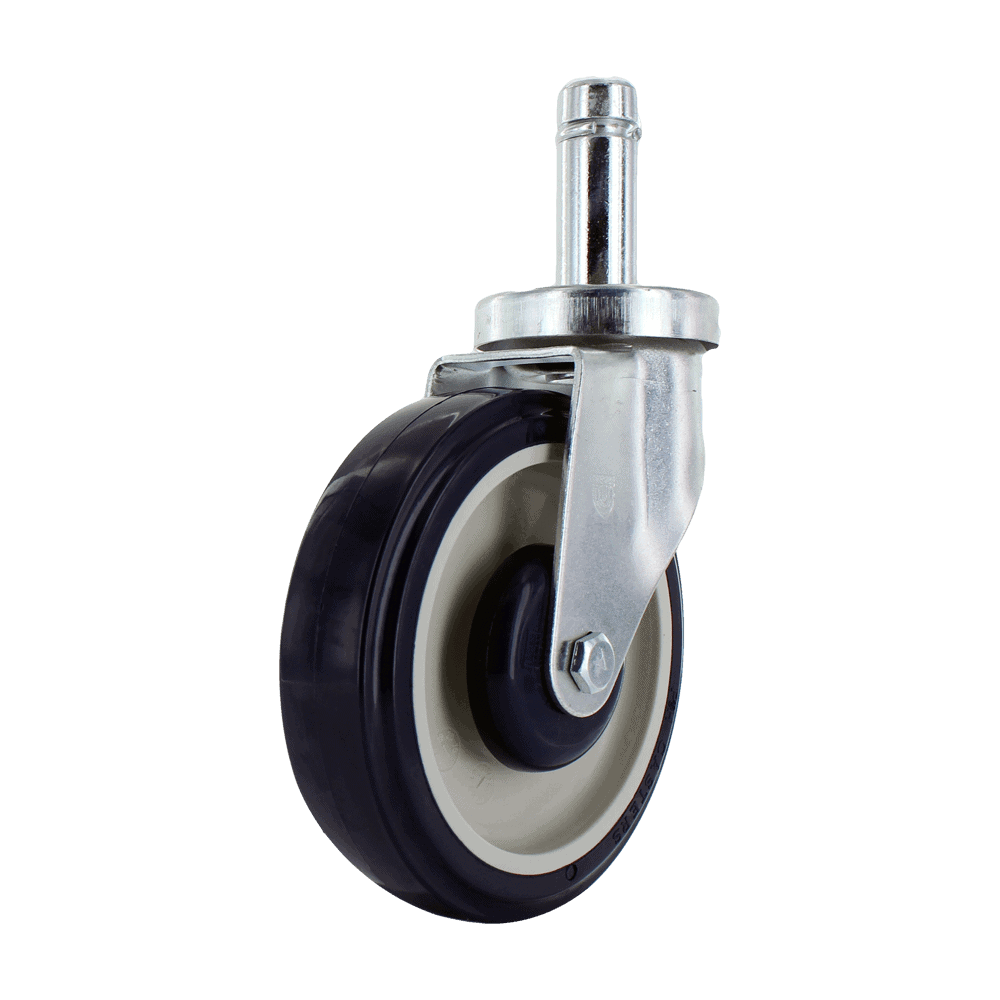 Industrial caster wheel with durable rubber tire and metal mounting plate.