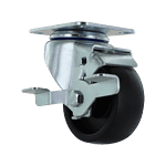 Industrial caster wheel with durable metal frame and rubber tire for heavy loads.