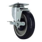 Industrial caster wheel with durable rubber tire and metal mounting plate.