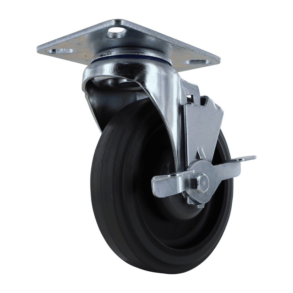 Quality industrial caster wheel with durable rubber tire and metal mounting plate for smooth mobilit.
