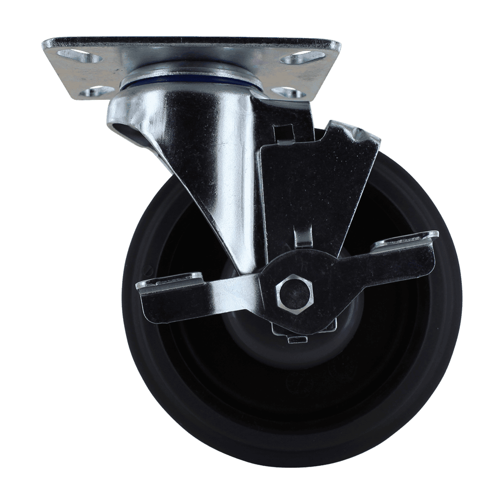 Industrial caster wheel with locking mechanism for smooth movement and stability.