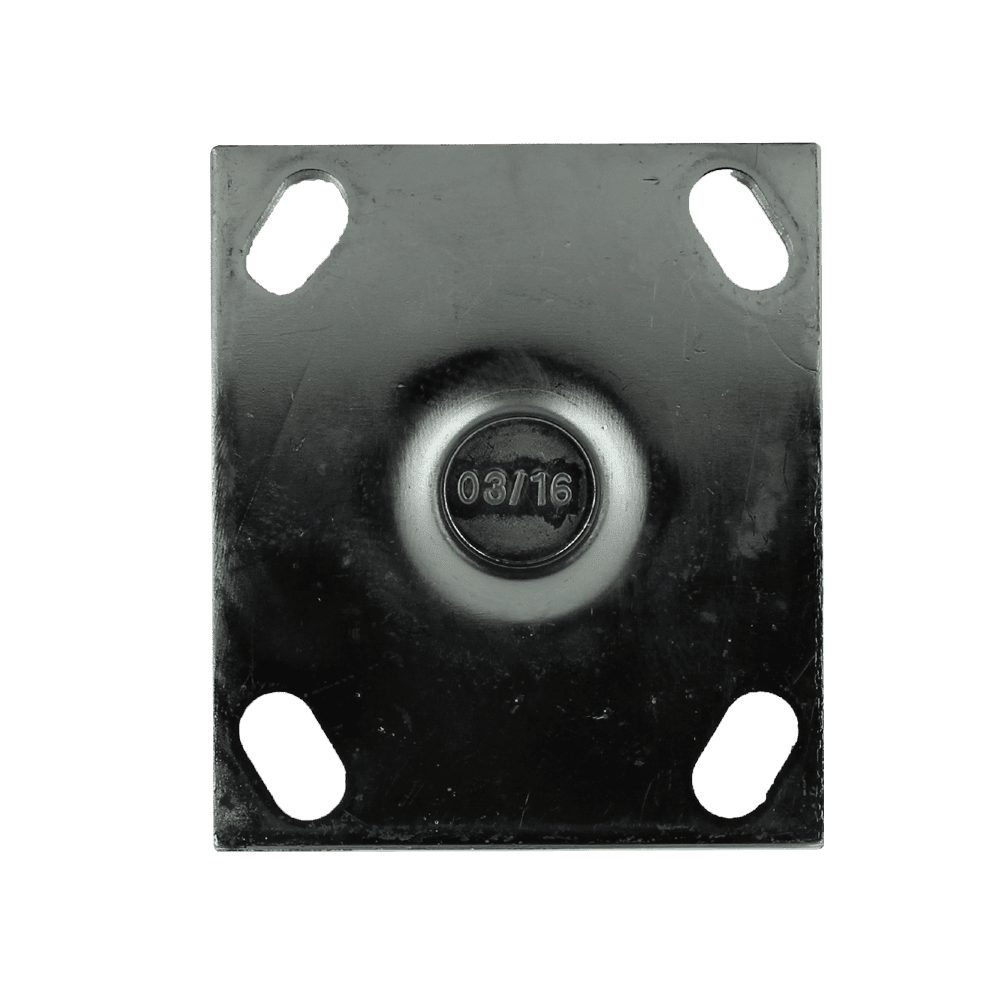 Heavy-duty caster mounting plate with load capacity marking 03/16.