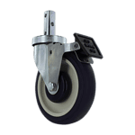 Industrial caster wheel with durable rubber tire and metal mounting plate.