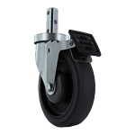 Heavy duty caster wheel with locking mechanism for industrial carts and equipment.