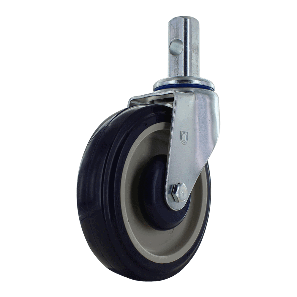 Industrial caster wheel with durable rubber tire and metal mounting plate.