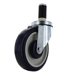Industrial caster wheel with durable rubber tire and metal mounting plate.