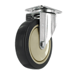 Industrial caster wheel with durable rubber tire and metal mounting plate.