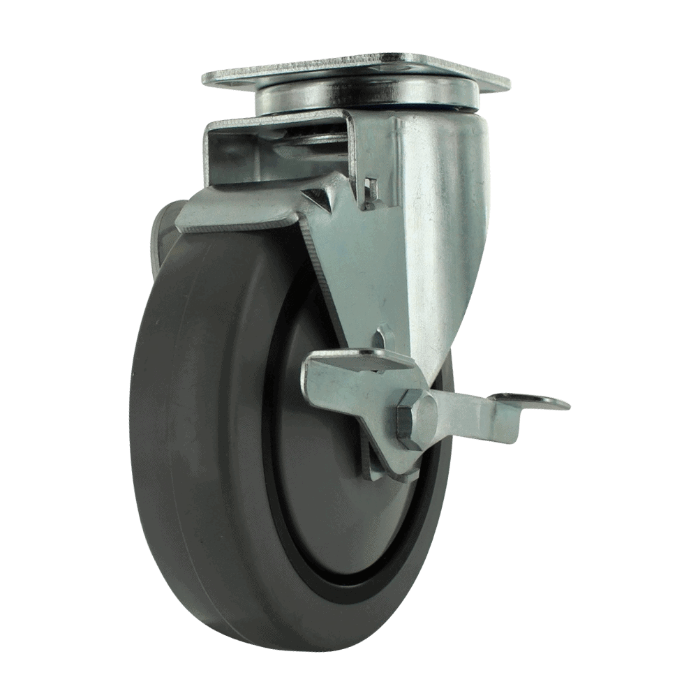 Industrial wheel caster with metal mounting plate for heavy-duty applications.