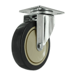 Industrial caster wheel with durable rubber tire and metal mounting plate.
