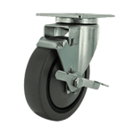 Industrial wheel caster with brake for heavy-duty applications.
