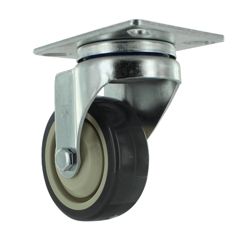 Heavy duty caster wheel with metal mounting plate and durable rubber tire for industrial carts and e.