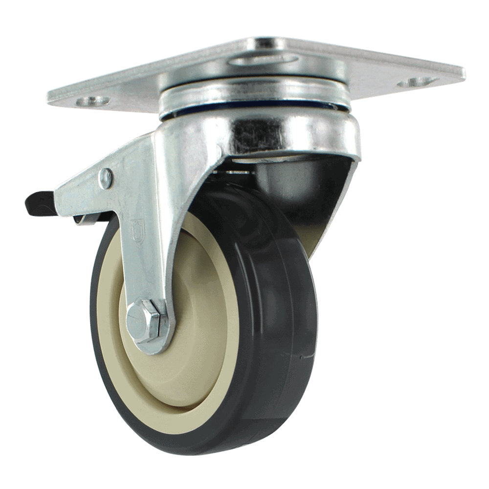 Heavy-duty caster wheel with metal mounting plate for industrial use.