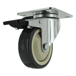 Heavy duty industrial caster wheel with durable rubber tire and metal mounting plate.