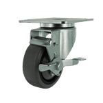 Industrial caster wheel with locking brake for heavy-duty applications.