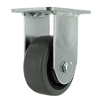 Industrial caster wheel with metal mounting plate and durable rubber tire.