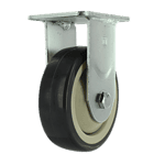 Heavy duty industrial caster wheel with metal mounting plate and durable rubber tire.