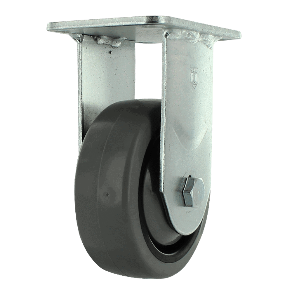 Duty industrial caster wheel with durable metal frame and rubber tire for smooth movement.