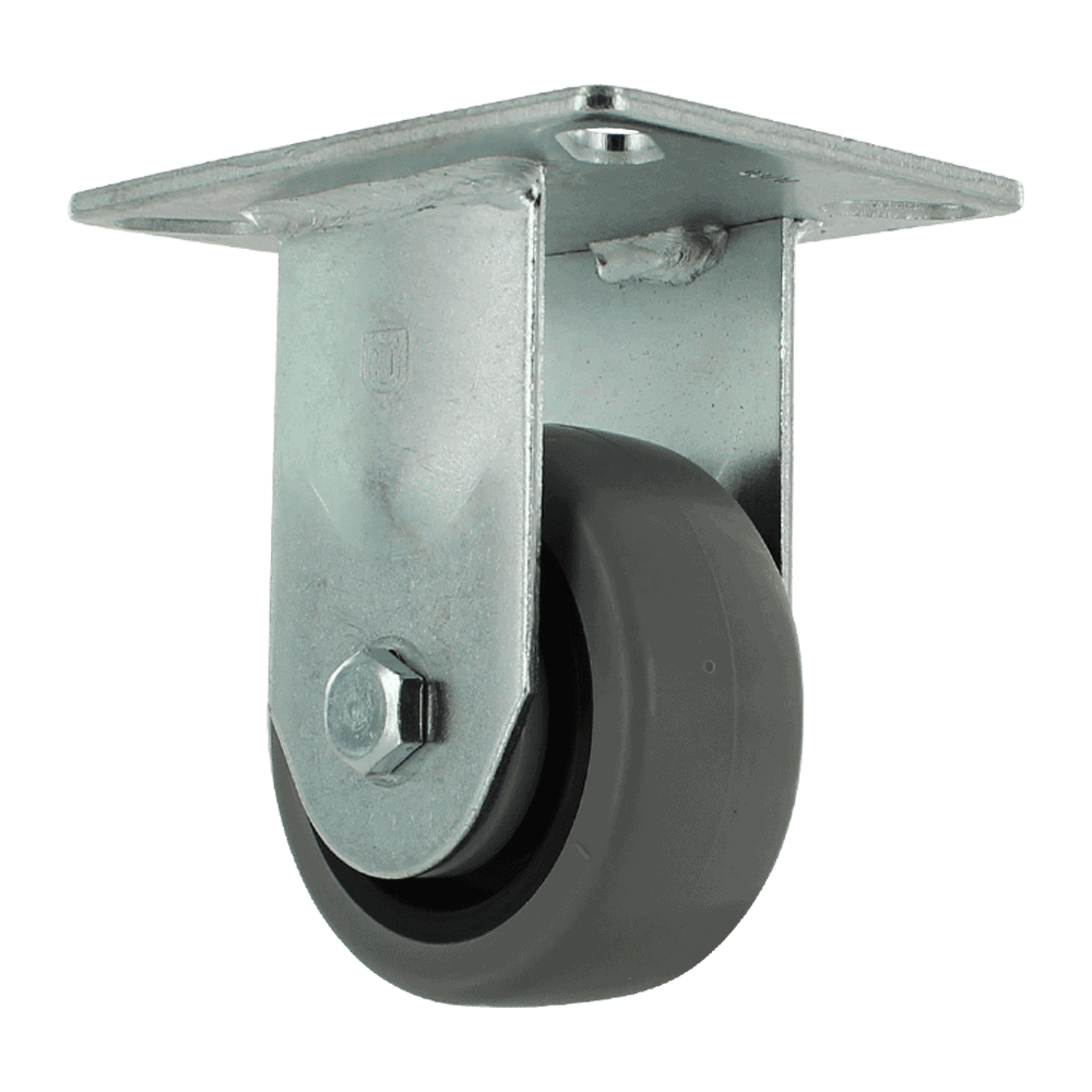 Duty caster wheel with metal mounting plate and durable rubber wheel. Perfect for carts and equipmen.