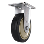 Industrial caster wheel with durable rubber tire and metal mounting plate.