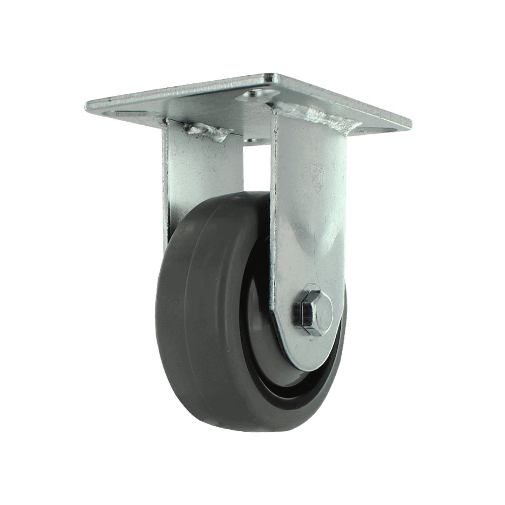 Industrial caster wheel with metal mounting plate for heavy-duty use.