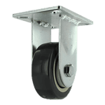 Heavy duty caster wheel with metal mounting plate and durable rubber wheel for industrial equipment.